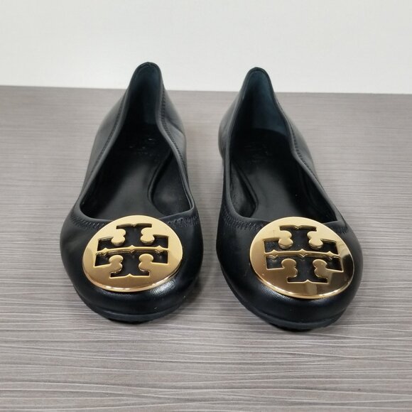 Tory Burch Reva Ballet Flat, Black Leather, Women’s Size 4 M - Picture 2 of 12